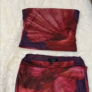 Outcast Red & Purple Tie-Dye Mesh Skirt set